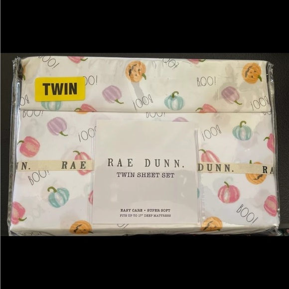 Rae Dunn BOO Halloween Twin SIZE SHEETS Multicolor Pumpkins Jack O Lantern NEW